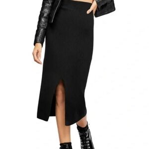 Free People | Skyline Midi Ribbed Skirt | Black | Large